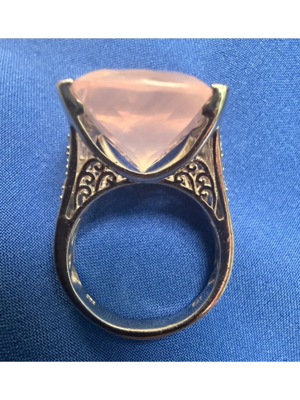 Sterling Silver Rose Quartz Ring Size 9  Rectangular Faceted Marked STS